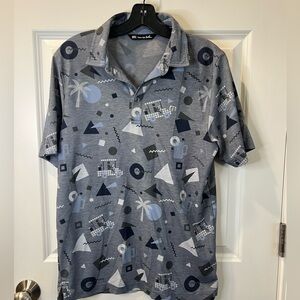 Travis Mathew Blue and Gray Geometric Polo